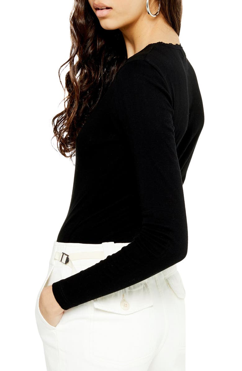 Topshop Long Sleeve Pointelle Crop Top, Alternate, color, 