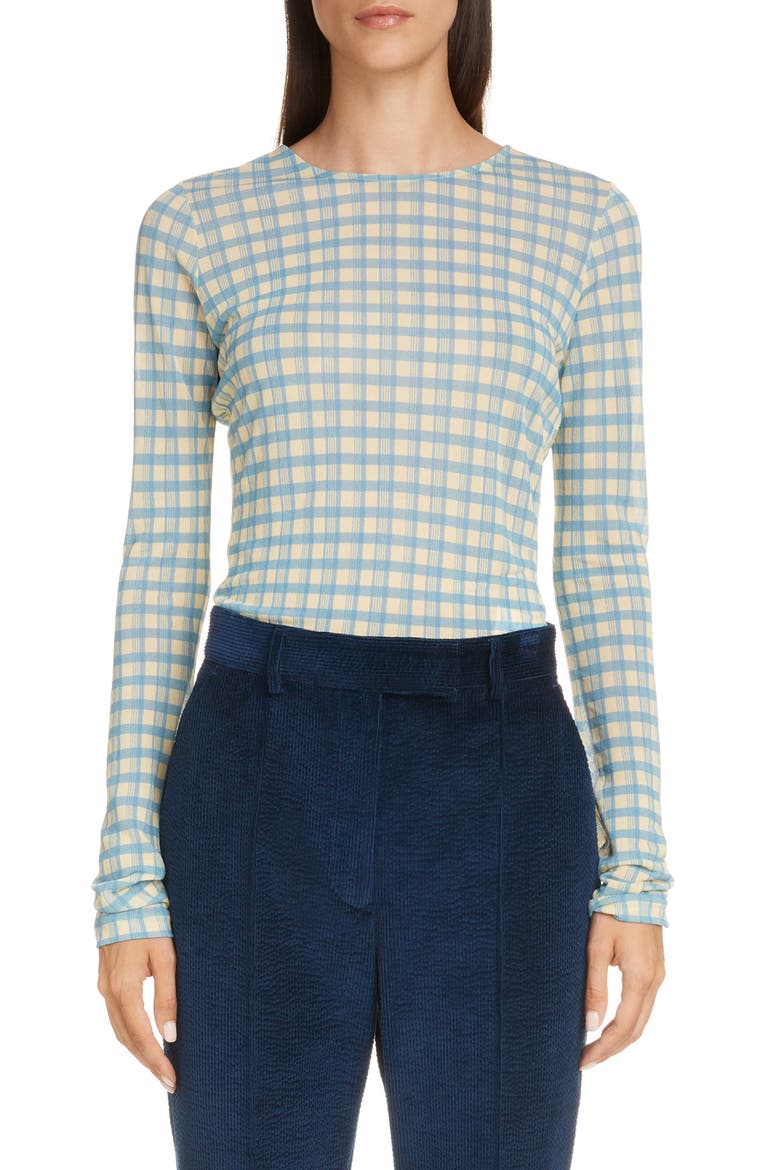 Estah Check Print Long Sleeve T-Shirt, Main, color, BLUE