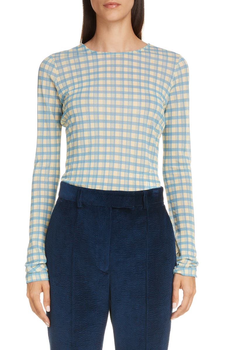 Acne Studios Estah Check Print Long Sleeve T-Shirt, Main, color,