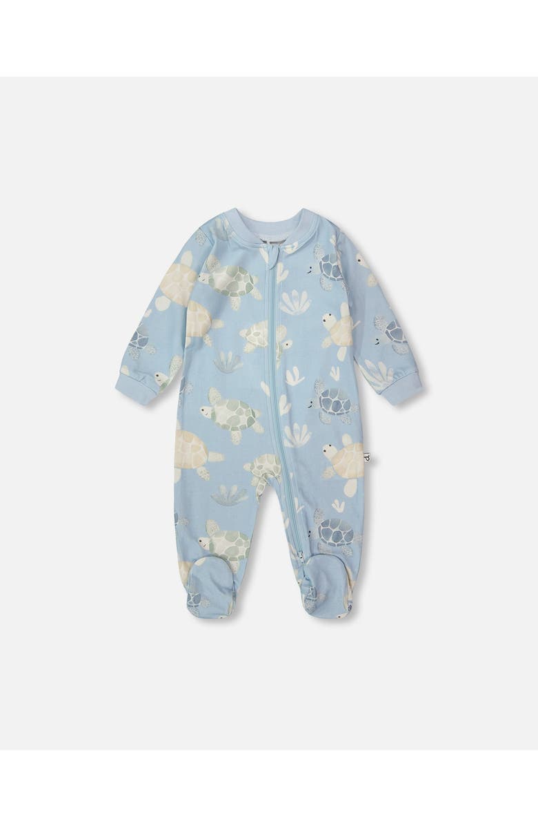 Deux par Deux Organic Cotton Jersey Turtle Print One-Piece Pyjama, Main, color, Blue Turtle Print