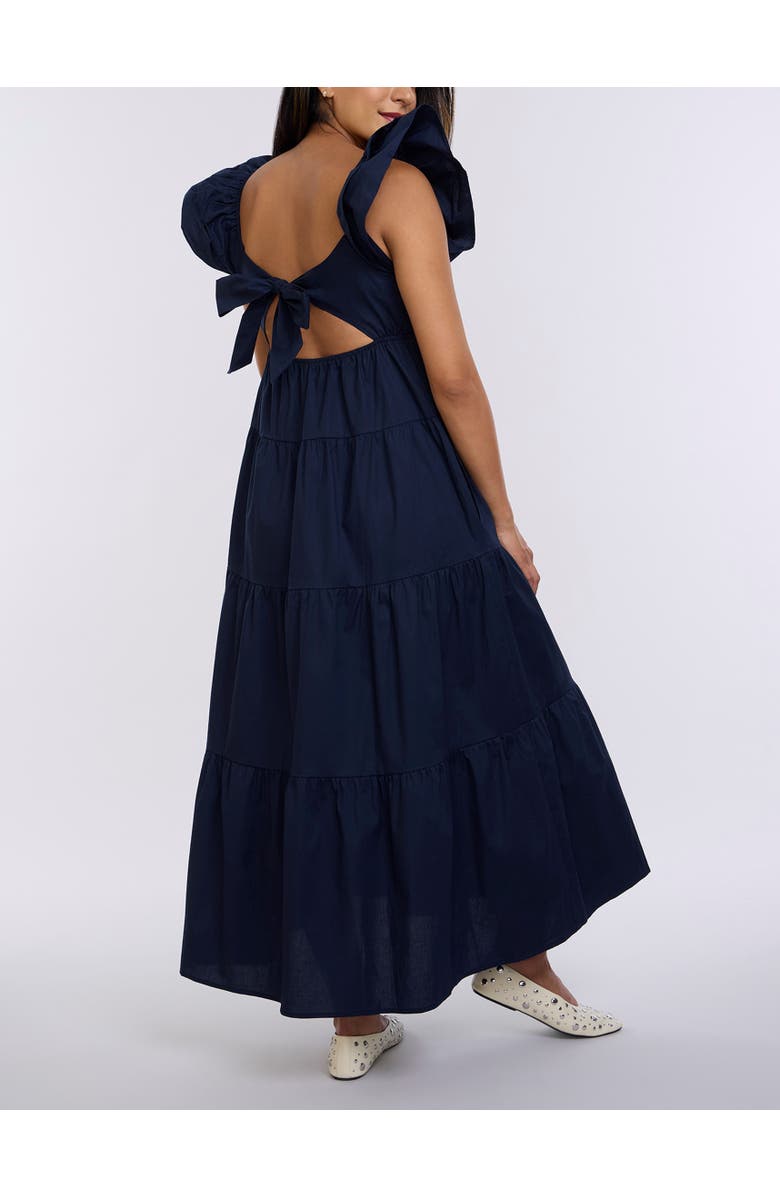 MOTHERHOOD MATERNITY Ruffle Sleeve Tie-Back Maternity Maxi Dress, Alternate, color, Navy Blazer