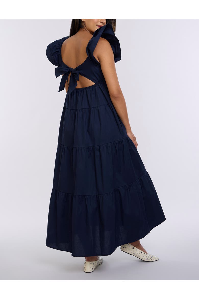 ruffle sleeve maxi dress in classic corsage ASOS Corsage Extreme Ruffle Maxi Dress in Blue