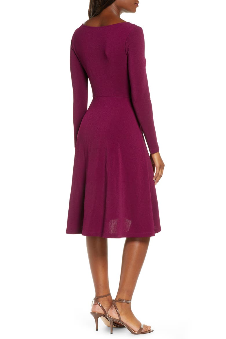 Erin Knot Waist Long Sleeve Textured Crepe Dress, Alternate, color, TEXTURED CREPE