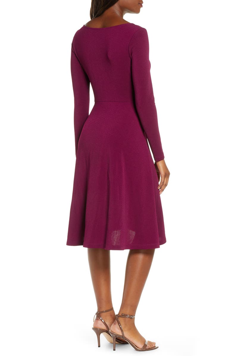 Leota Erin Knot Waist Long Sleeve Textured Crepe Dress, Alternate, color, 