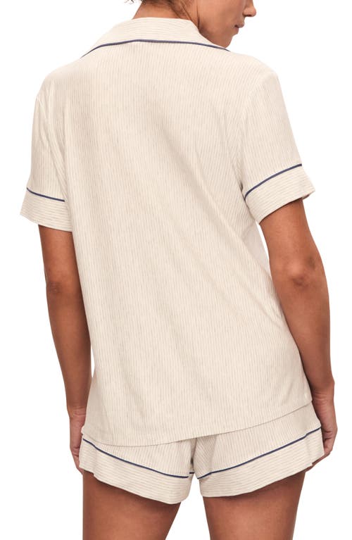 Shop Eberjey Gisele Printed Relaxed Jersey Knit Short Pajamas In Heritage Stripe Light Grey