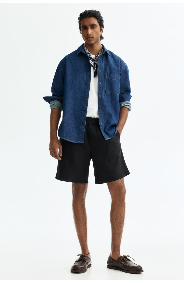 H&M Relaxed Fit Linen Shorts, Alternate, color, Black