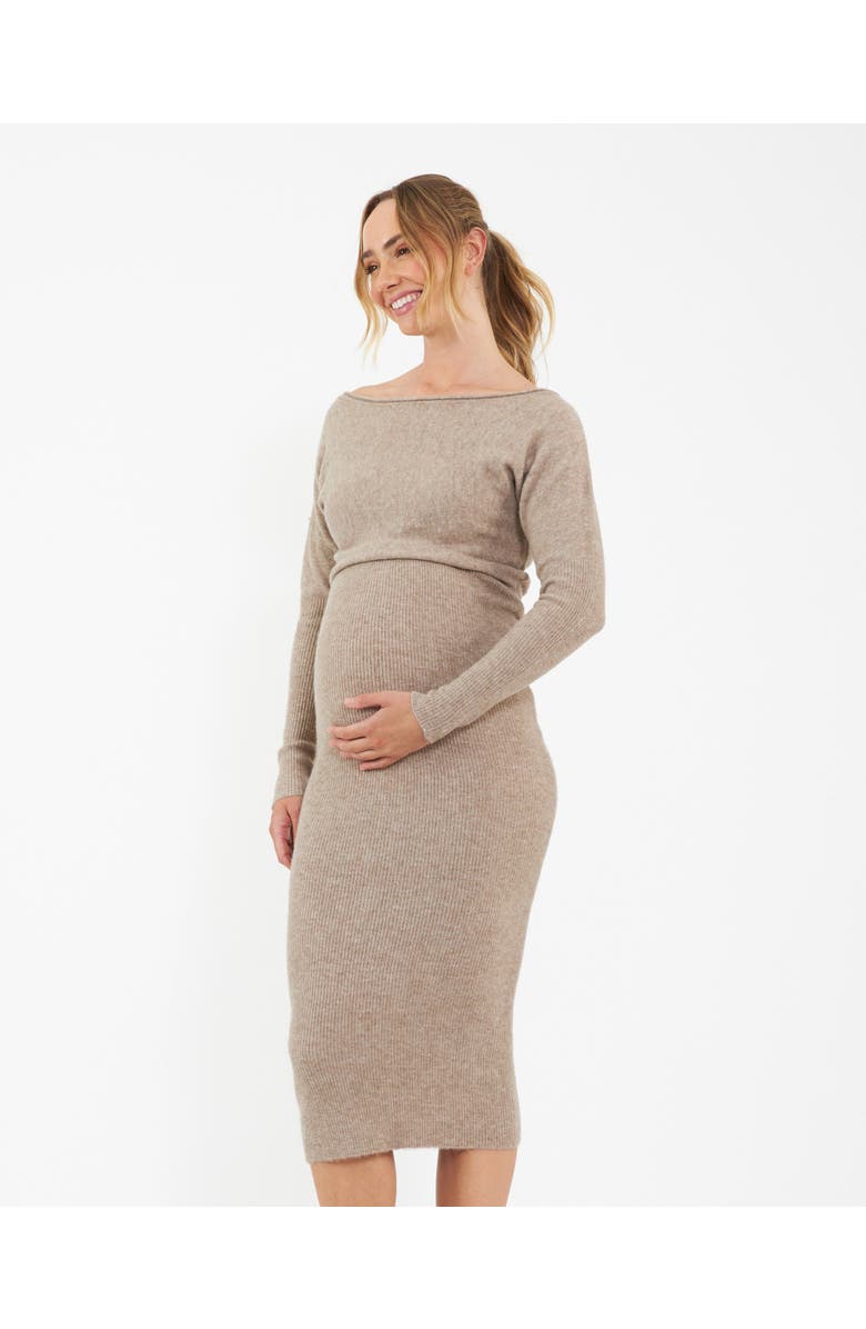 Ripe Maternity Tobie Off Shoulder Knit Dress Mocha, Alternate, color, Brown