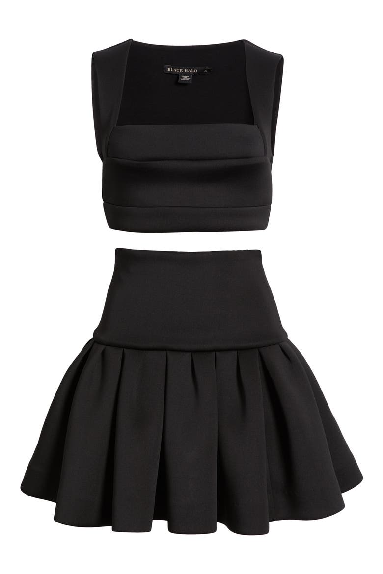 Pamina Crop Top & Skater Miniskirt Set, Alternate, color, BLACK