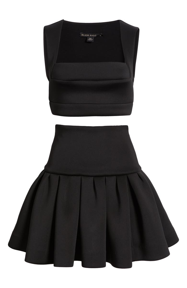 Black Halo Pamina Crop Top & Skater Miniskirt Set, Alternate, color, Black