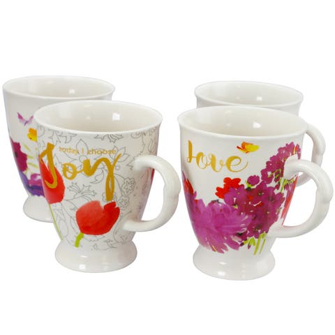 Bold Floral 17.4 oz Cup Set, Set of 4 Assorted Designs