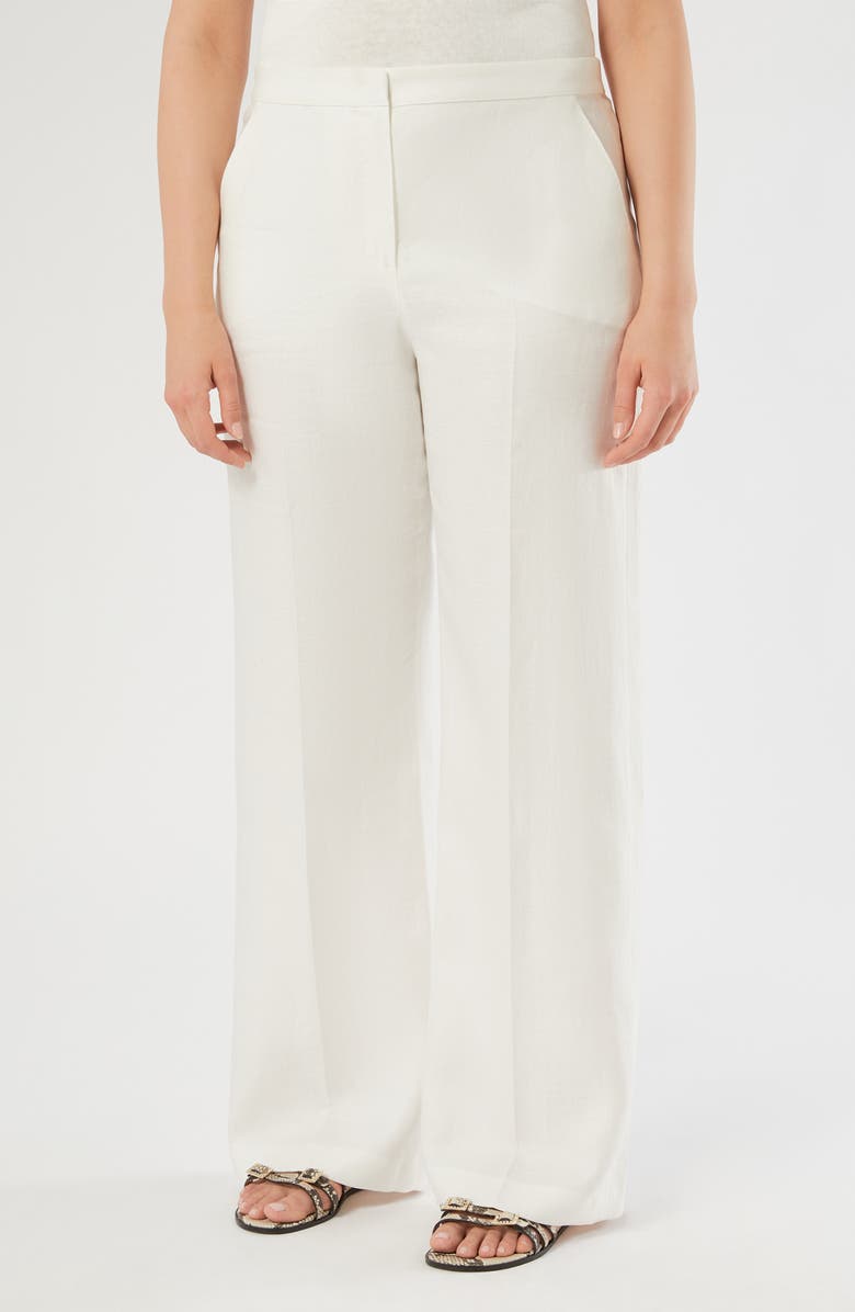 Marina Rinaldi Canapa Linen Wide Leg Pants, Main, color, White