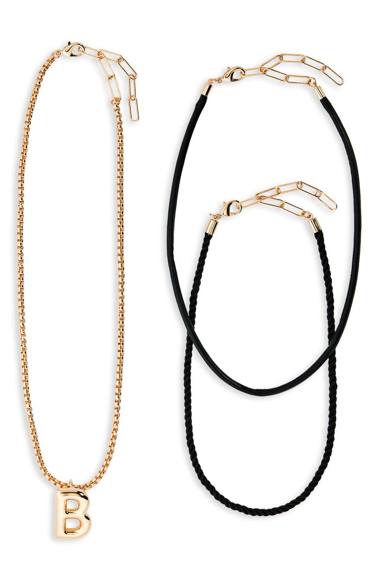 Open Edit Set of 3 Interchangeable Initial Pendant Necklaces, Alternate, color, B- Black- Gold