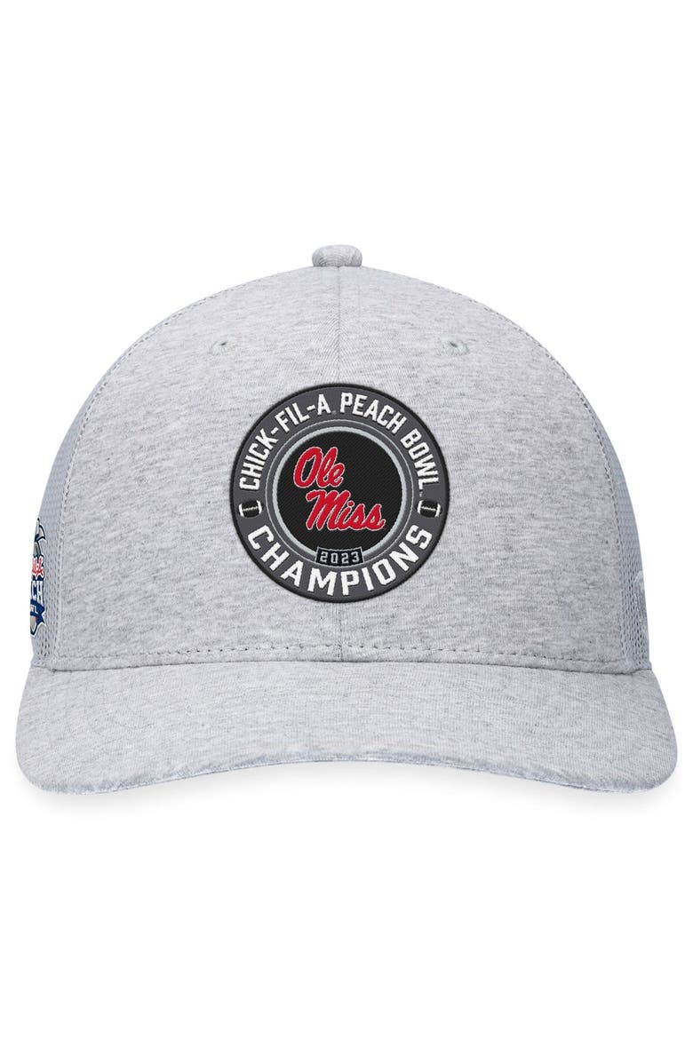 Men's Top of the World  Heather Gray Ole Miss Rebels 2023 Peach Bowl Champions Trucker Adjustable Hat, Alternate, color, Heather Gray