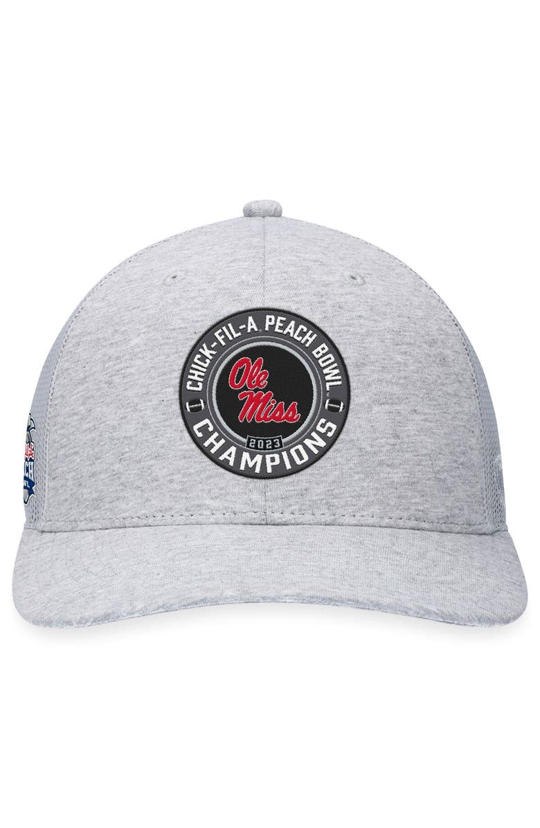 TOP OF THE WORLD Men's Top of the World Heather Gray Ole Miss Rebels 2023 Peach Bowl Champions Trucker Adjustable Hat, Alternate, color,