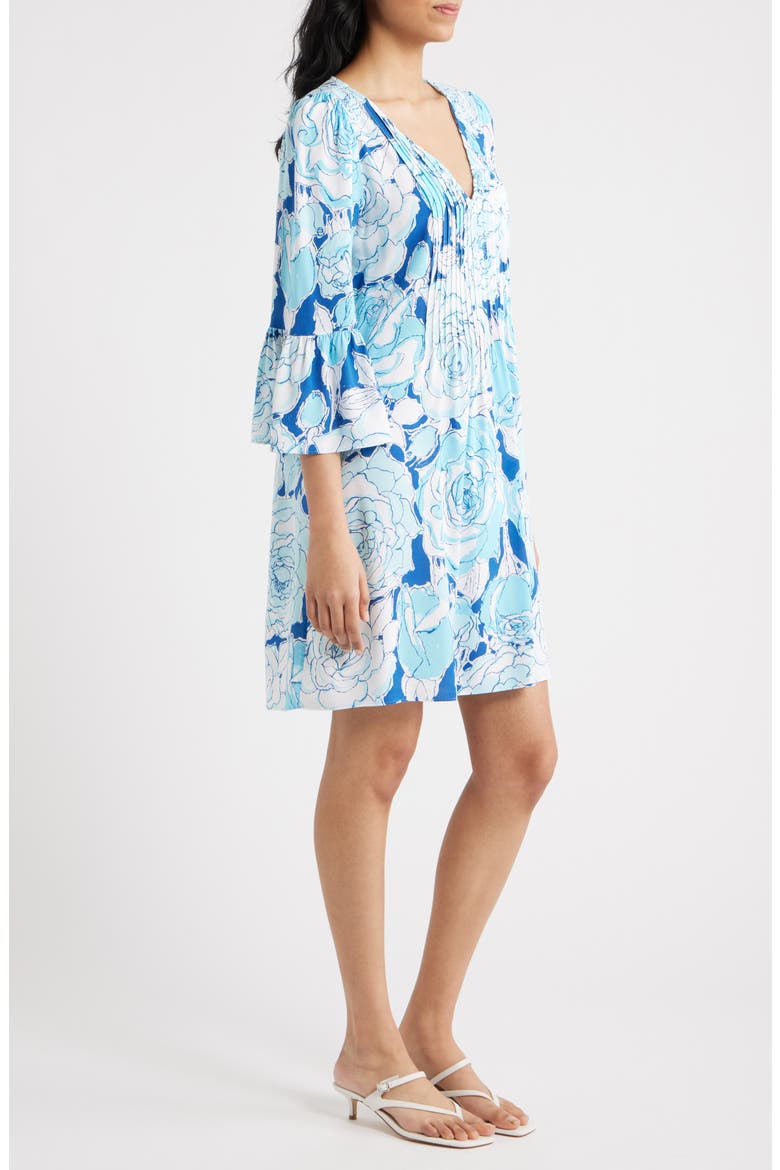 Danika Pleated Bodice Floral Tunic Minidress, Alternate, color, CAPRI BLUE ROSANNA