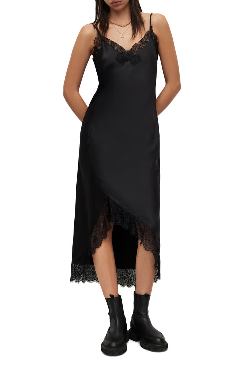 Praia Lace Trim Slipdress, Alternate, color, BLACK