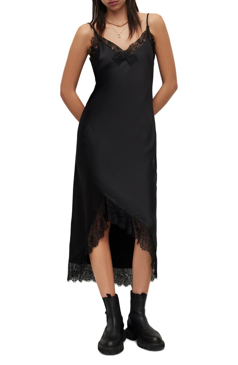 AllSaints Praia Lace Trim Slipdress, Alternate, color,