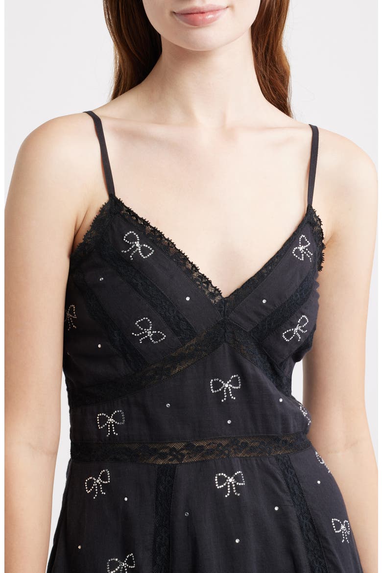 Solbina Crystal Bow Detail Minidress, Alternate, color, BLACK