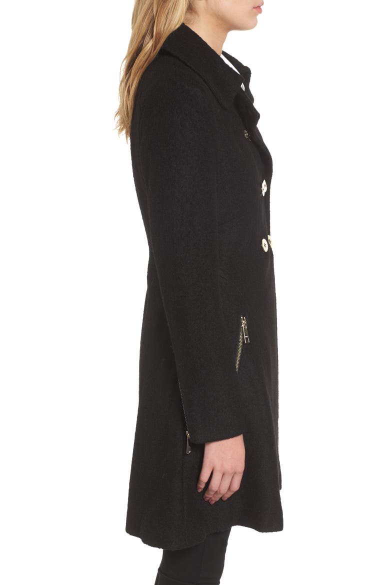 Double Breasted Boiled Wool Peacoat, Alternate, color, BLACK
