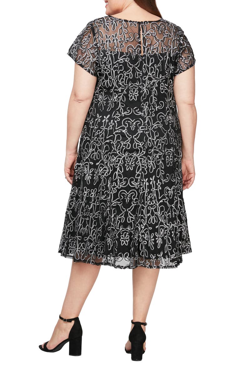 Sheer Yoke Soutache Cocktail Dress, Alternate, color, BLACK IVORY
