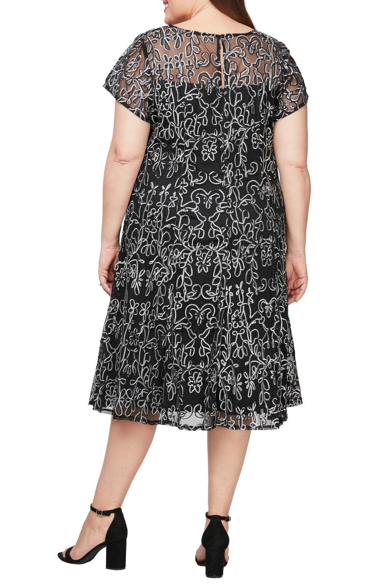 SL FASHIONS Sheer Yoke Soutache Cocktail Dress, Alternate, color, Black Ivory