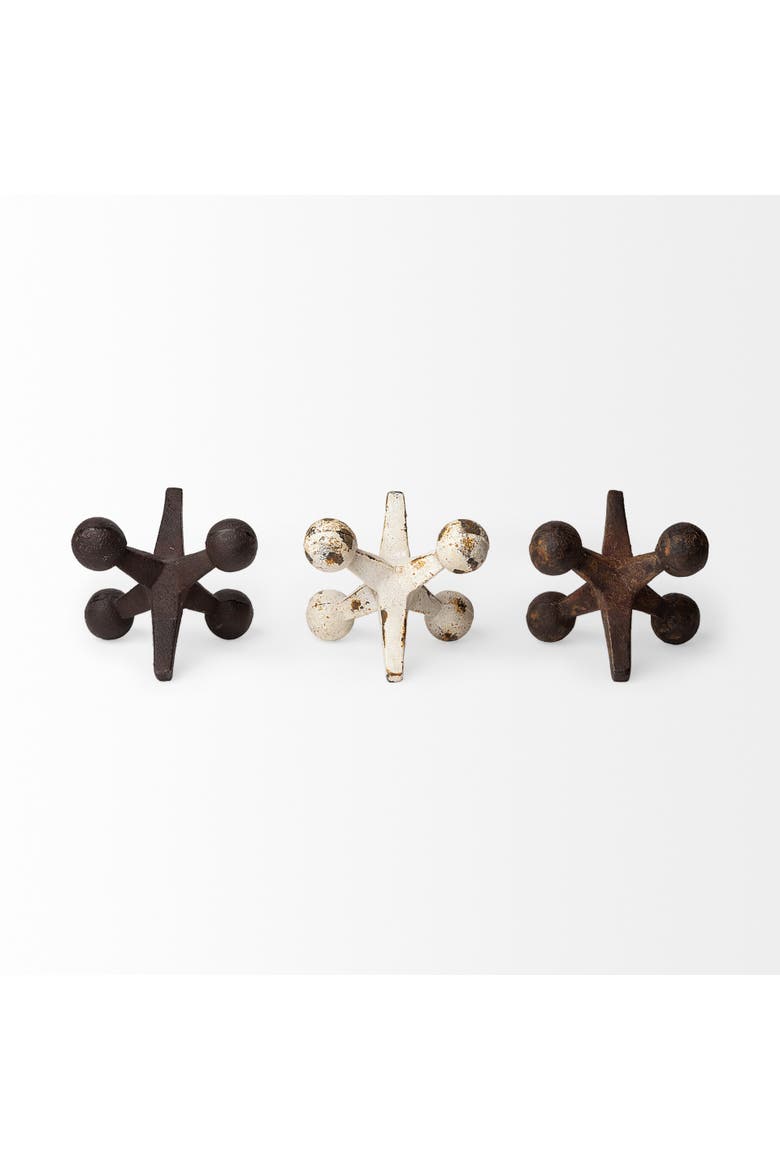 Jax Set of 3 8L x 7W Cast Iron Metal Jacks, Alternate, color, Brown