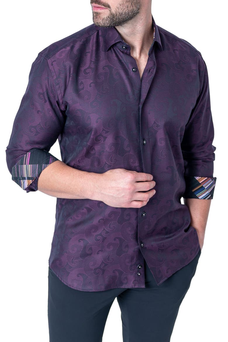 Fibonacci Jacquard Contemporary Fit Button-Up Shirt, Alternate, color, PURPLE