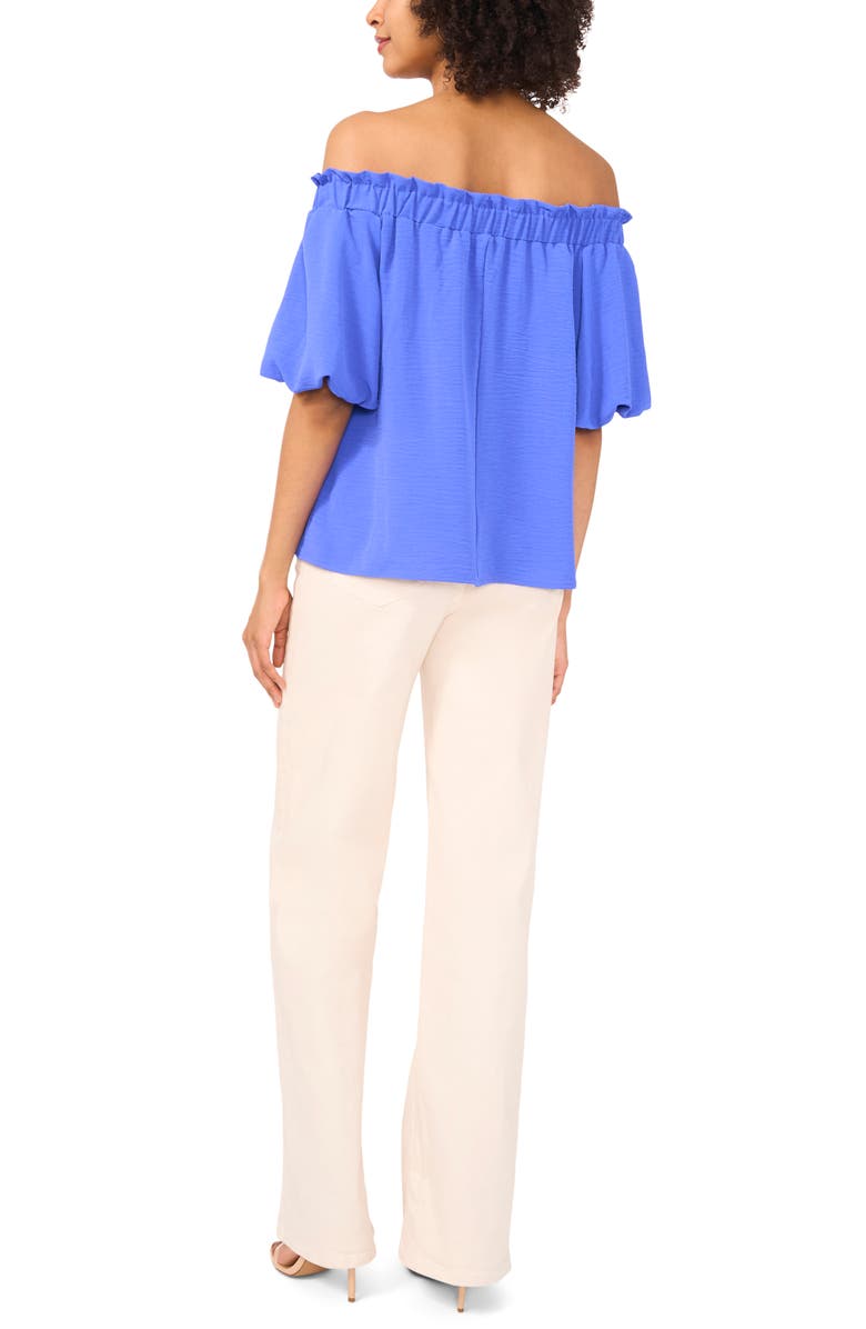 Vince Camuto Print Off the Shoulder Puff Sleeve Top, Alternate, color, Dazzling Blue