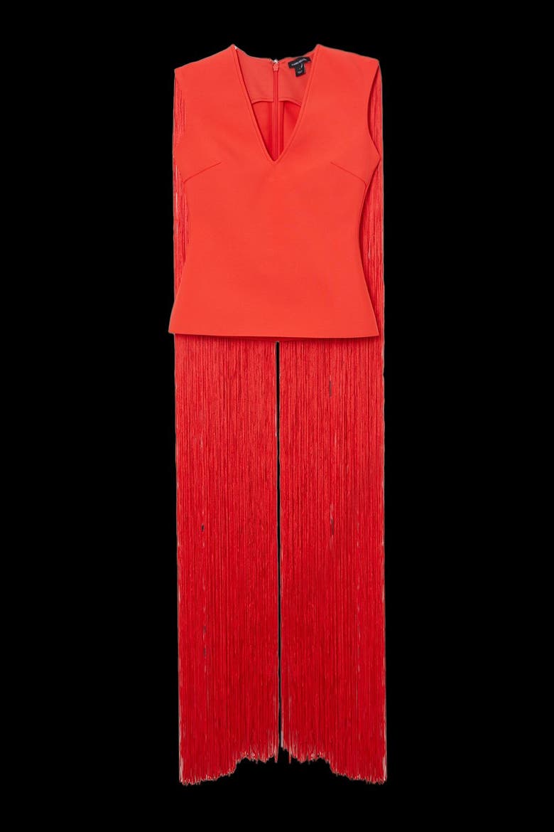 Bandage Knit Long Tassel Cape Top, Alternate, color, Coral
