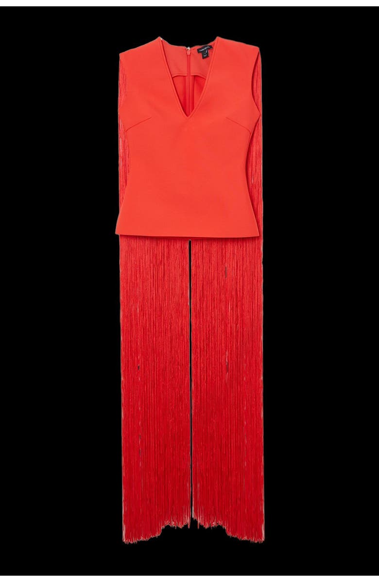 Karen Millen Bandage Knit Long Tassel Cape Top, Alternate, color, Coral