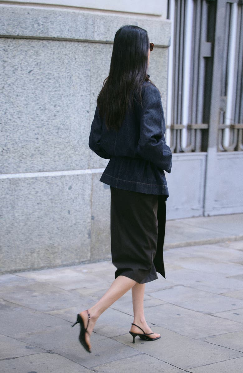 MANGO Gathered Waist Denim Parka, Alternate, color, Open Blue