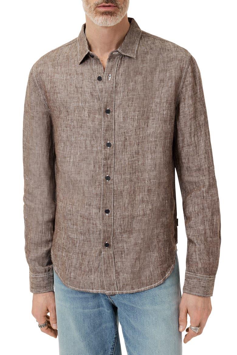 Ben Linen Button-Up Shirt, Main, color, EARTH BROWN