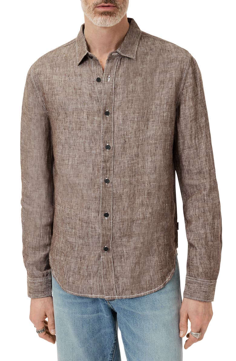 John Varvatos Ben Linen Button-Up Shirt, Main, color, Earth Brown