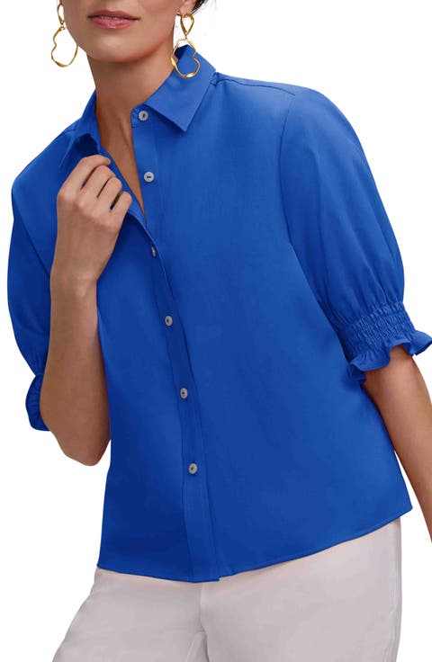 Vivienne Elbow Sleeve Matte Sateen Button-Up Shirt