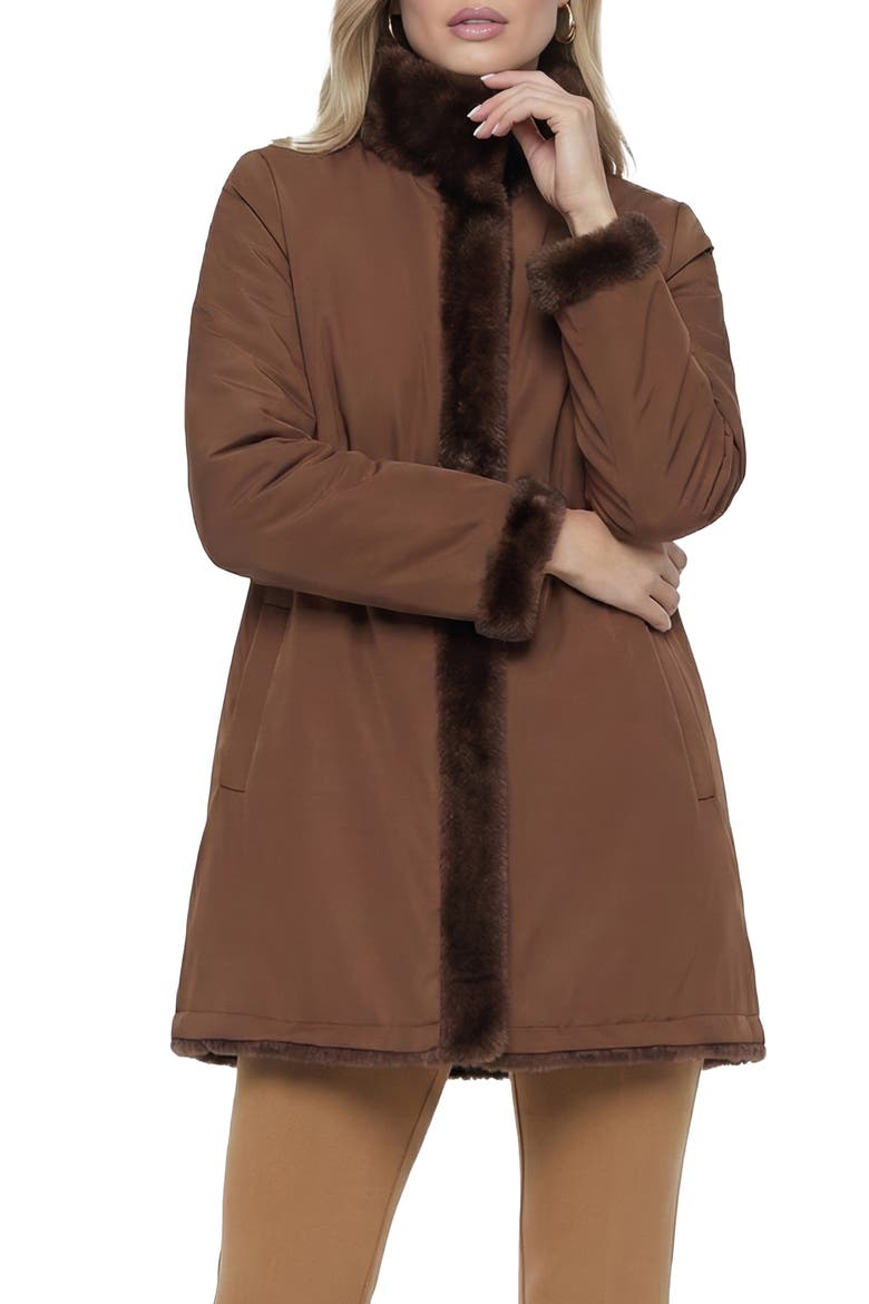 Fur-Free Mink (Faux Fur) Reversible Jacket with Stand Collar, Alternate, color, DARK BROWN/BROWN