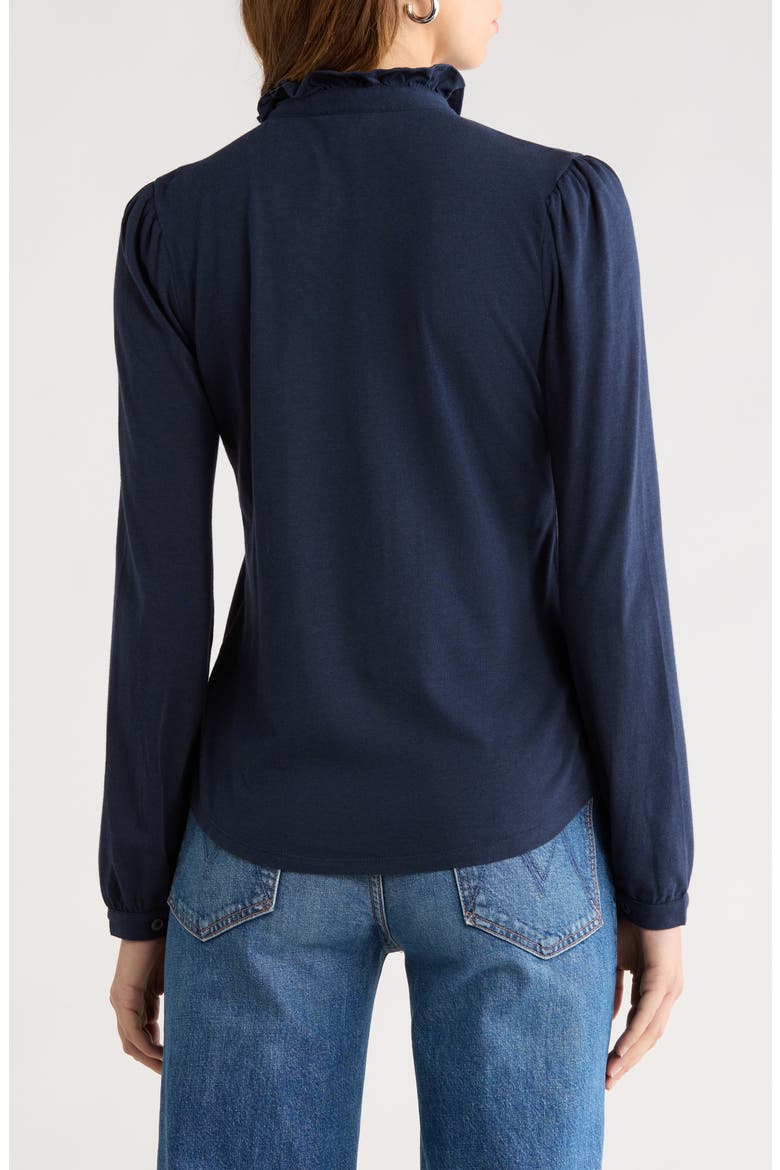 Ruffle Detail Henley Shirt, Alternate, color, NAVY STILL