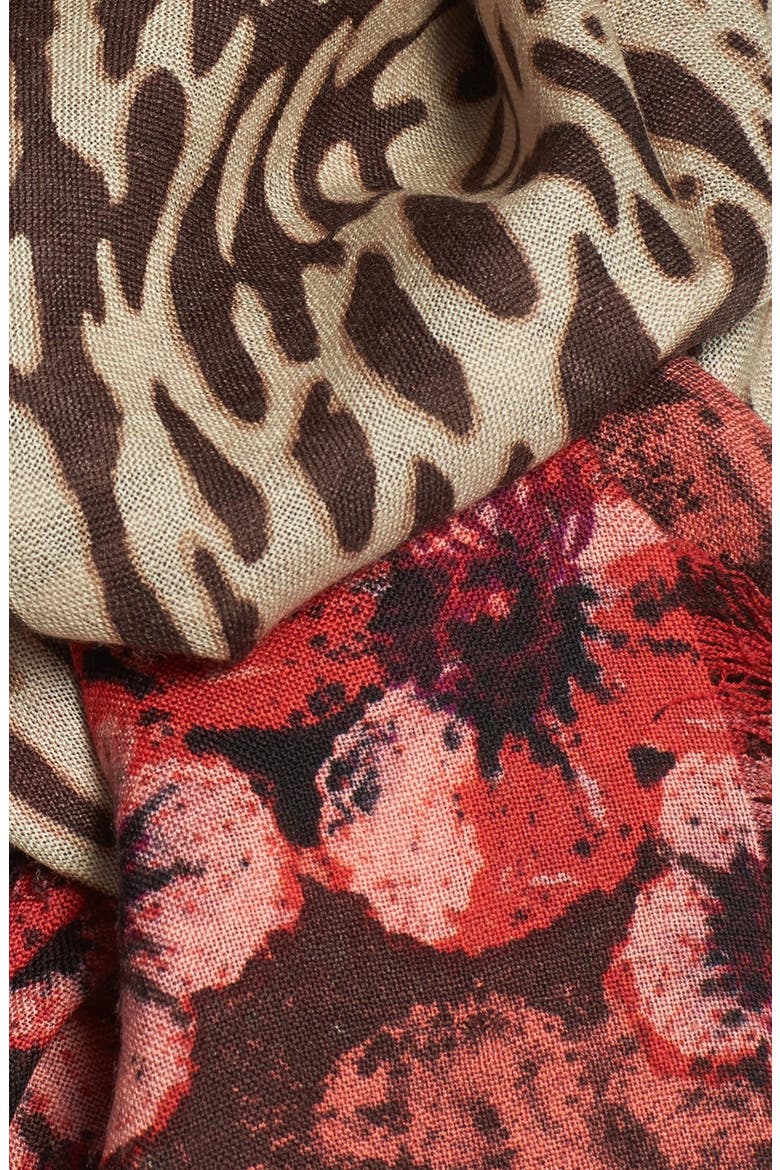 'Animalia Ripple' Wool Scarf, Alternate, color, TAN/ RED