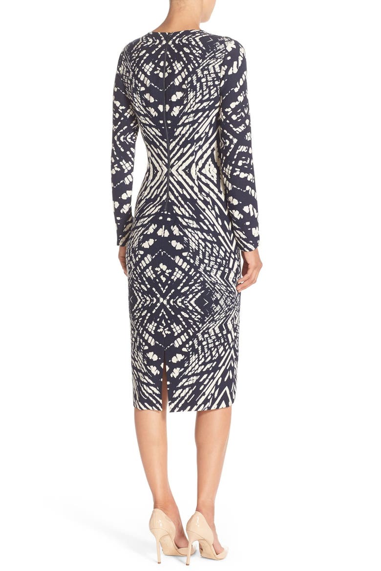 Tie Dye Print Crepe Midi Sheath Dress, Alternate, color, NAVY/ CREAM