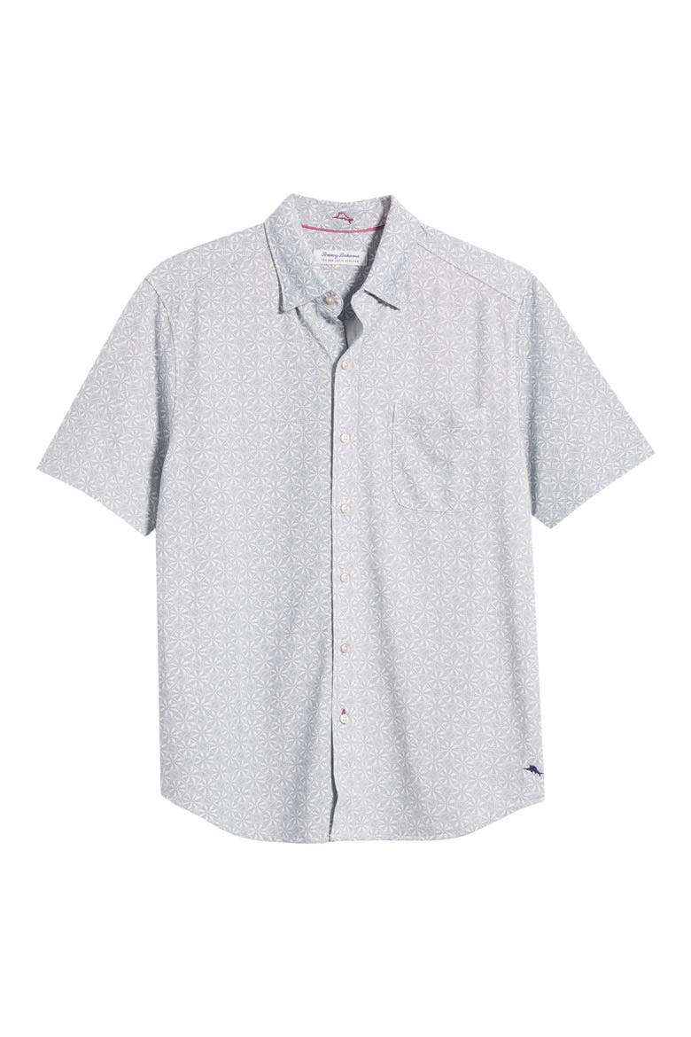 San Lucio Breeze Block IslandZone® Knit Short Sleeve Cotton Blend Button-Up Shirt, Alternate, color, BLUE ASH