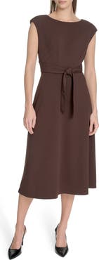 Calvin Klein Cap Sleeve Scuba Crepe Midi Dress