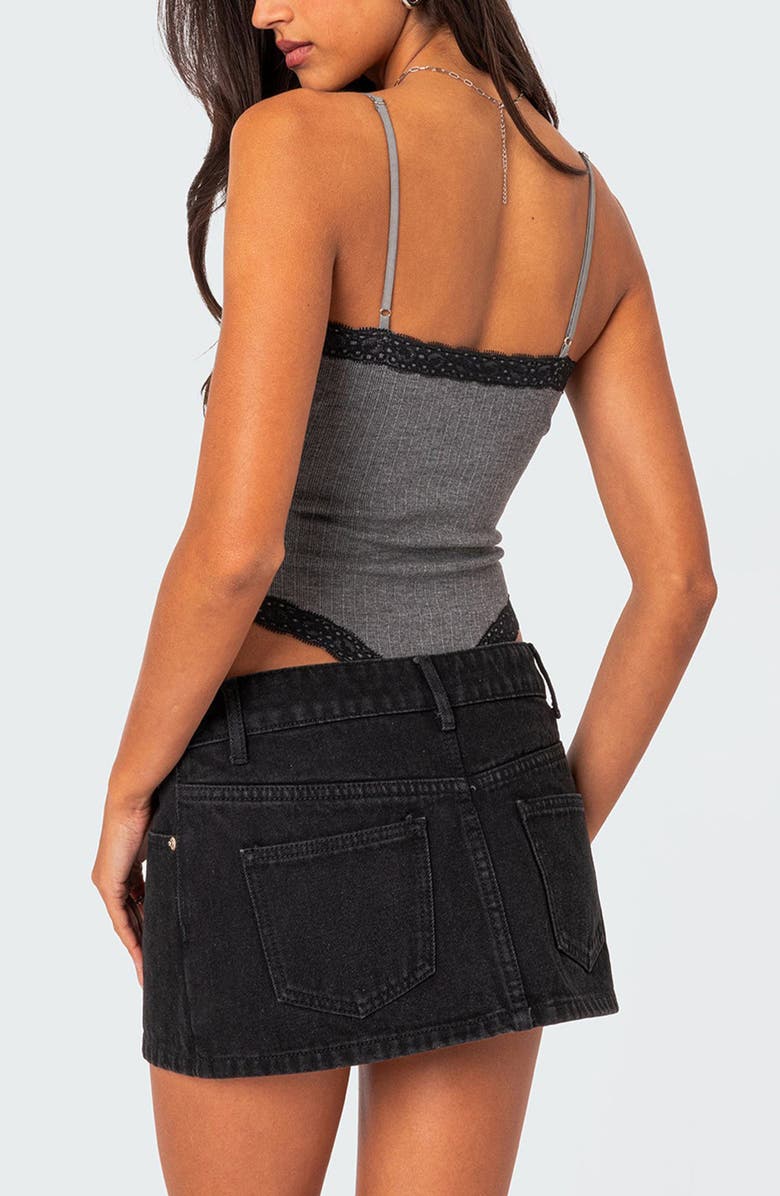EDIKTED Aurora Lace Trim Rib Bodysuit, Alternate, color,