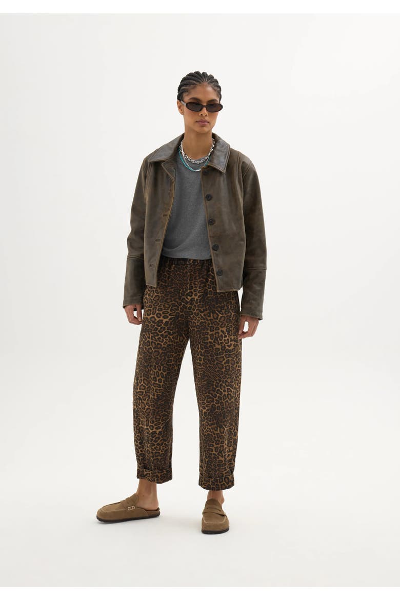 Jack Barrel Leg Pull On Trouser, Alternate, color, Brown Leopard Print