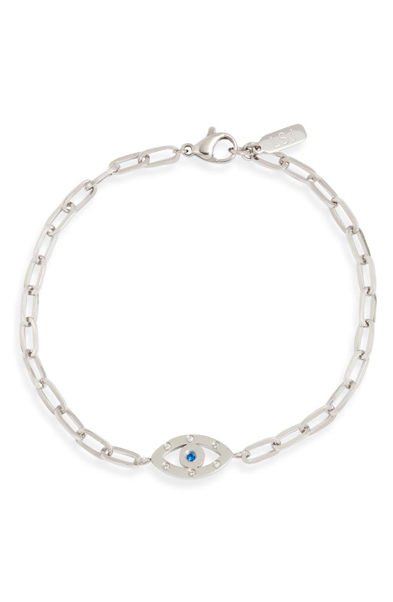 Liza Schwartz Cubic Zirconia Evil Eye Paper Clip Chain Bracelet, Main, color,