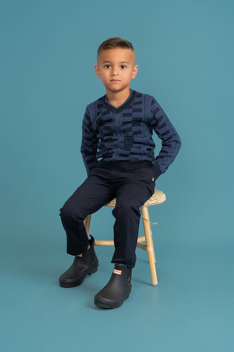 Textured V-Neck Knit Sweater, Alternate, color, Oxford Blue/Indigo