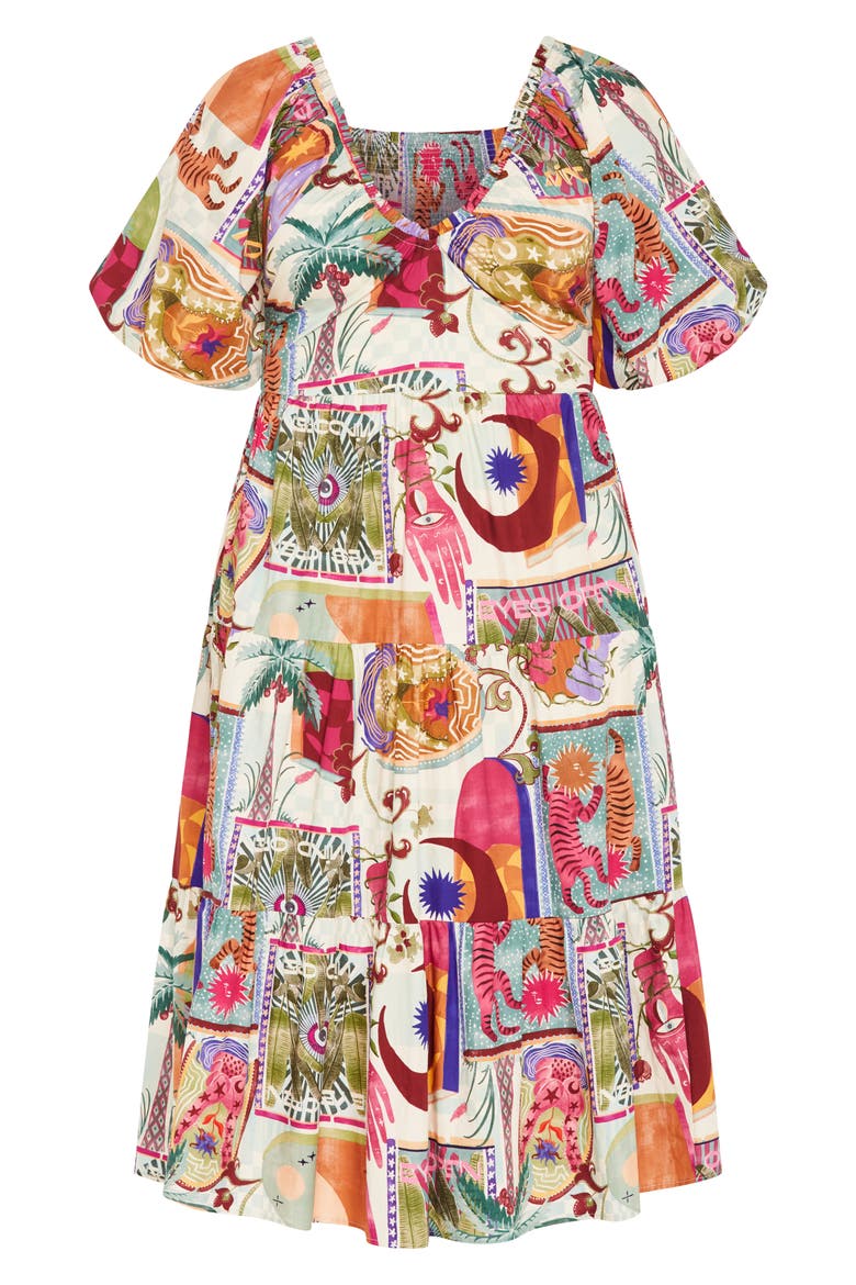 Simona Print Midi Dress, Alternate, color, DREAMSCAPE