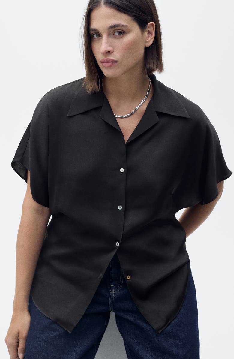 MANGO Short Sleeve Satin Button-Up Shirt, Alternate, color, 