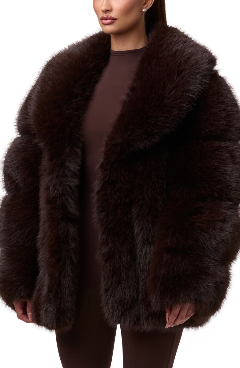 Naked Wardrobe Shawl Lapel Faux Fur Coat, Alternate, color, Dark Chocolate