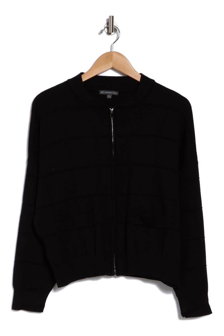 Grid Zip-Up Bomber Jacket, Alternate, color, BLACK