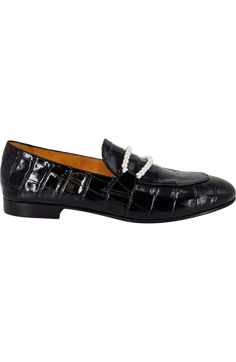 Madison Maison Leather Croc Embossed Pearl Flat Loafer, Main, color, Black