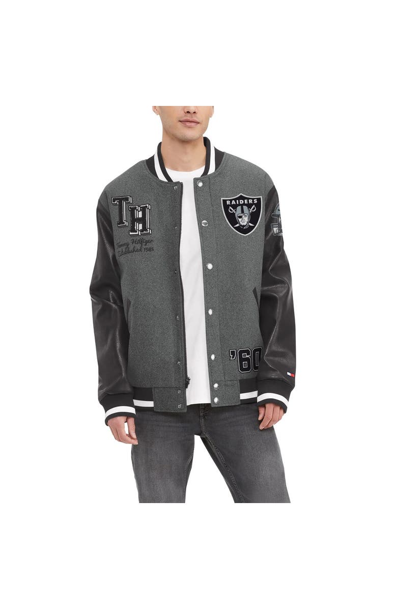 Tommy Hilfiger Men's Tommy Hilfiger  Heather Gray/Black Las Vegas Raiders Gunner Full-Zip Varsity Jacket, Alternate, color, Heather Gray